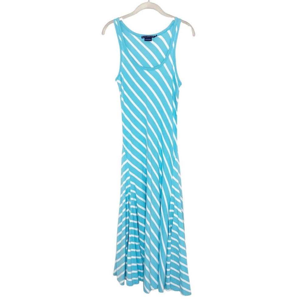 Ralph Lauren Sport Blue White Soft Pima Peru Cotton Flare Maxi Dress Size XS